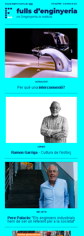 Publicitat a la Newsletter de Fulls d'Enginyeria